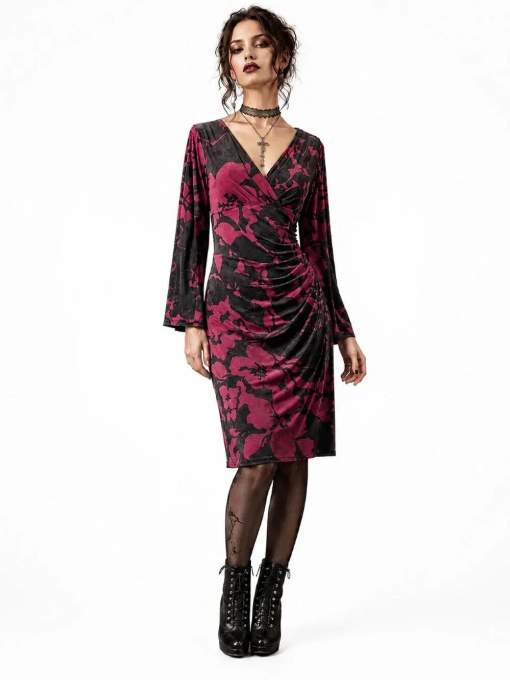 Ralph Lauren Moody Floral Dress Large 10 Black Red Dark Romance Vamp Whimsigoth - Picture 9 of 9